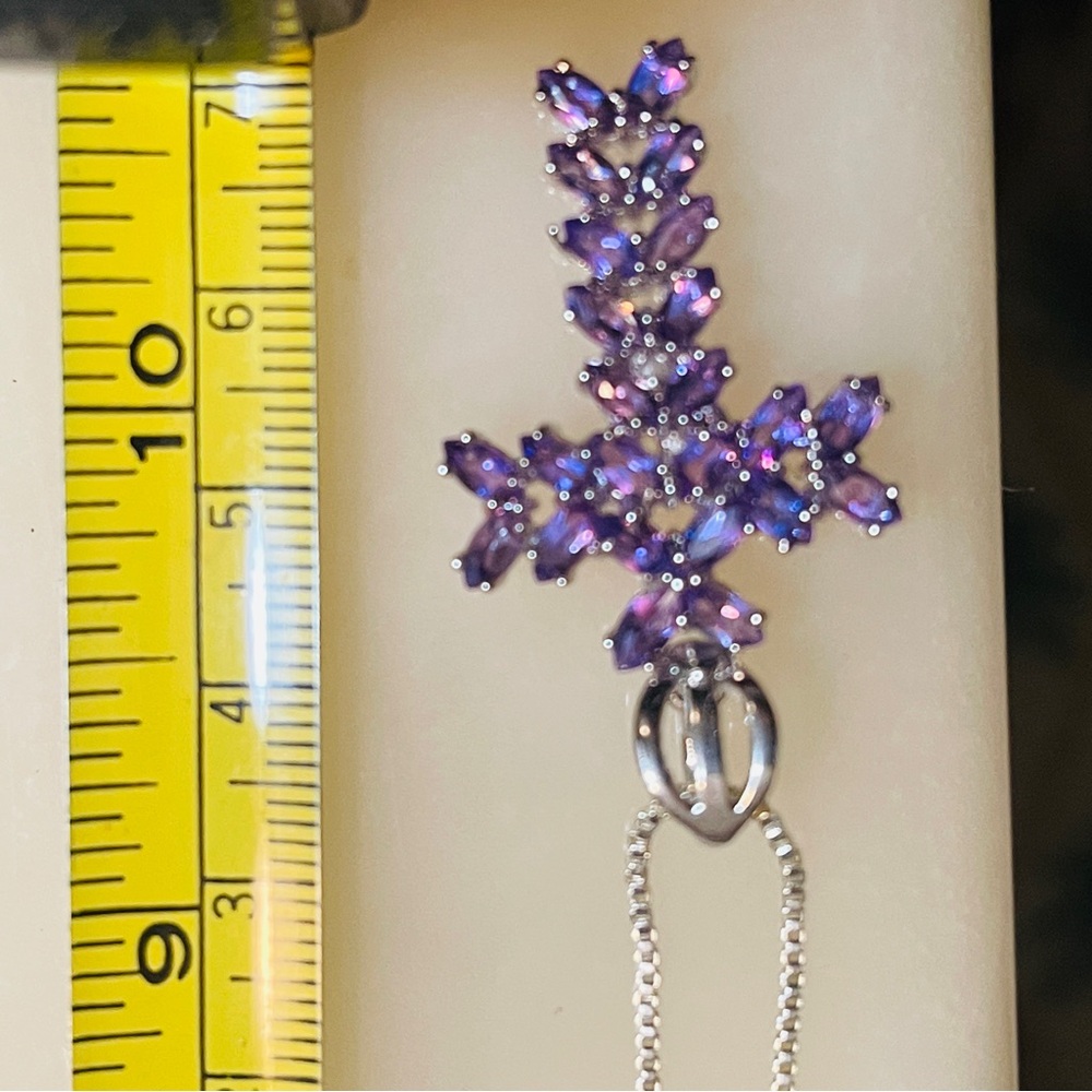 ✝️Beautiful Oval Cut Amethyst 925 Sterling Silver Magnetic Clasp Cross Necklace! - Picture 3 of 15